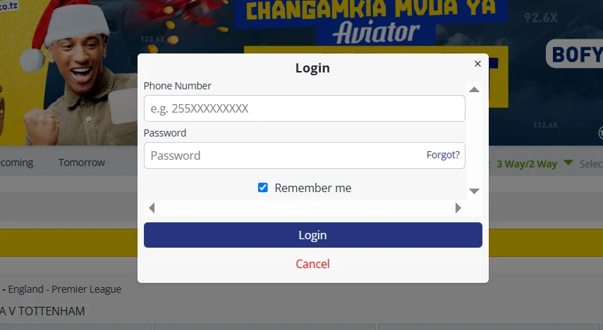 Betika Login Page