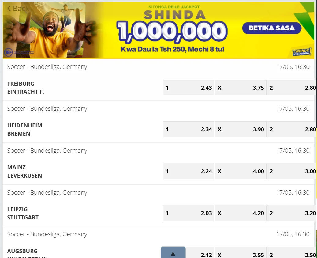 Betika Soccer Betting Markets